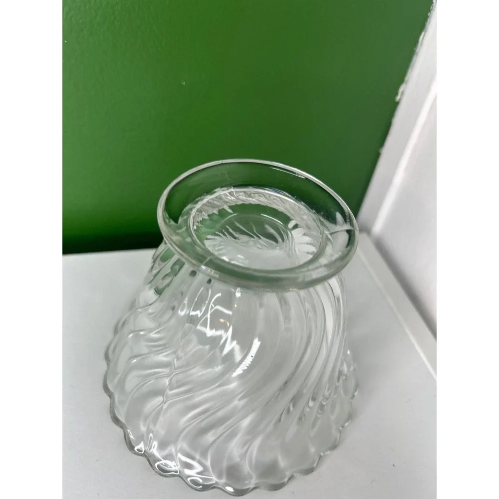 Vintage Clear Swirl Glass Pedestal Bowl Scalloped UV Glow Manganese 4 Inch